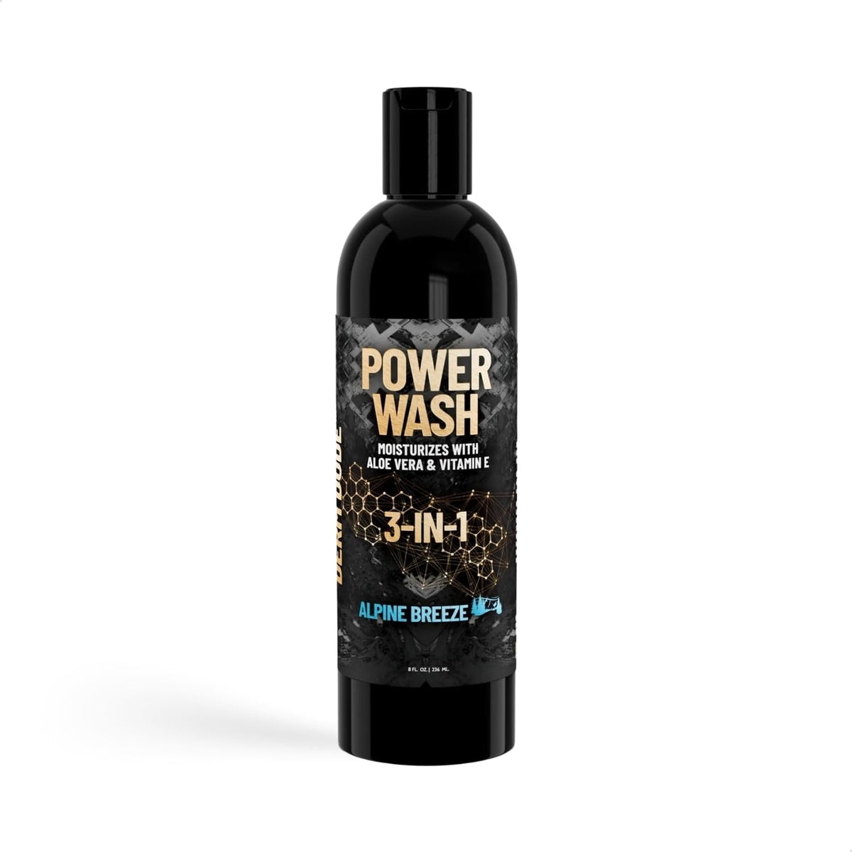 Derm Dude three-in-one body wash Alpine Breeze bottle ready for daily use