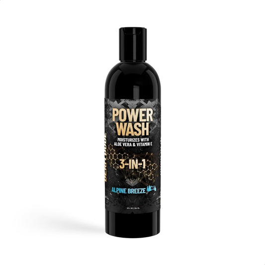 Derm Dude three-in-one body wash Alpine Breeze bottle ready for daily use