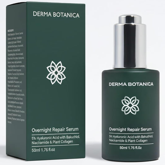 Derma Botanica Overnight Repair Serum bottle, hydration-boosting formula for nightly renewal.