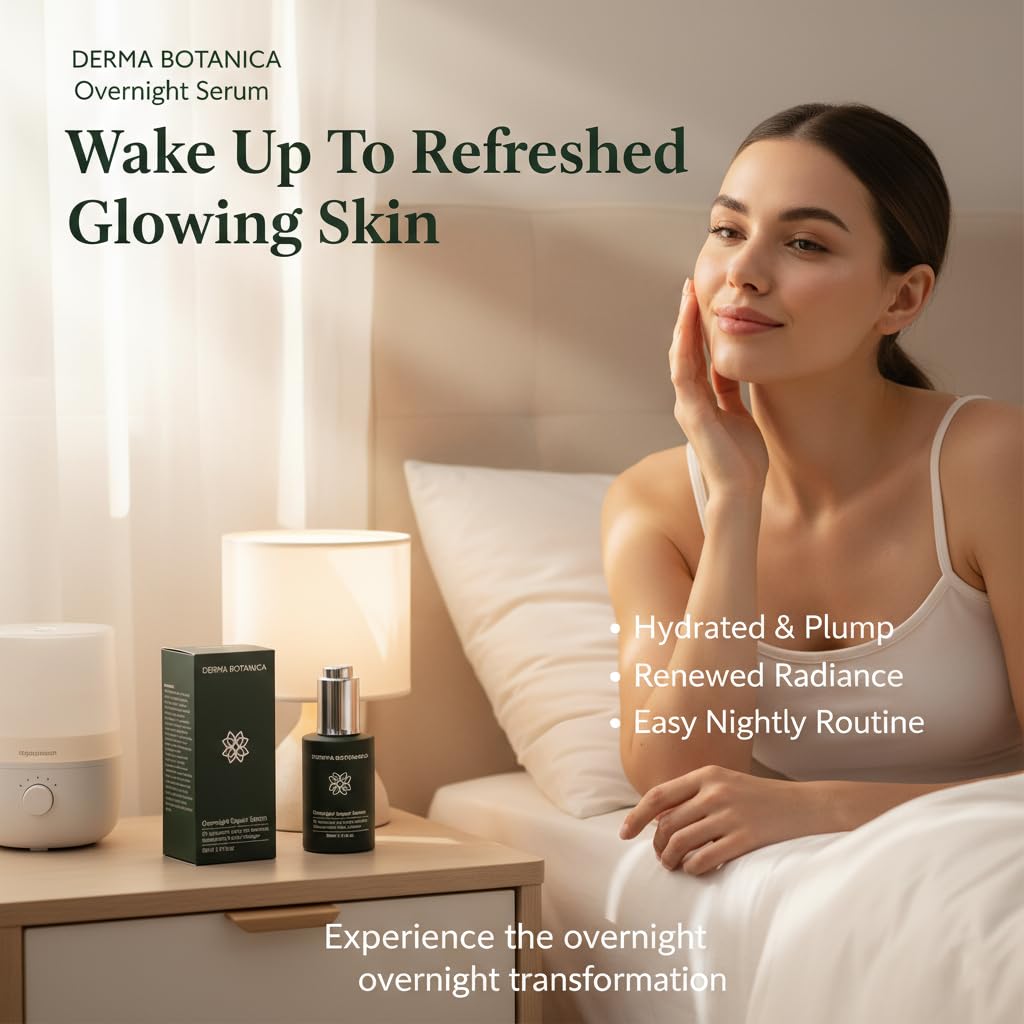 Derma Botanica Overnight Repair Serum used on face and neck at night.