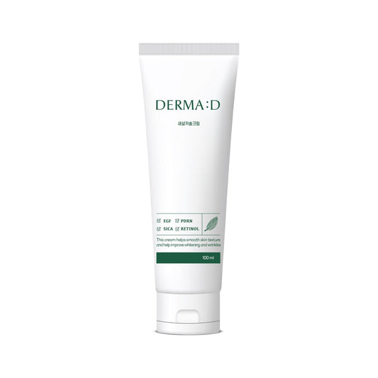 DERMA:D Radiance Boost Cream bottle close-up for lightweight hydration and brightness.