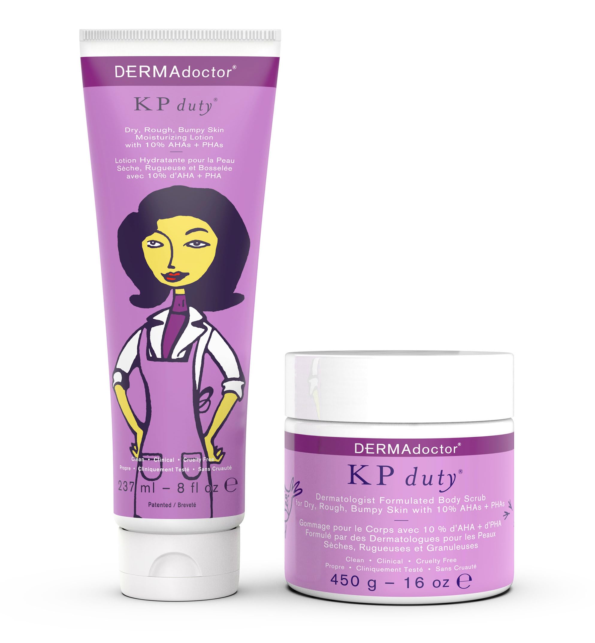 DERMAdoctor KP Bump Eraser Scrub bottle highlighting exfoliation for smoother elbows and knees.