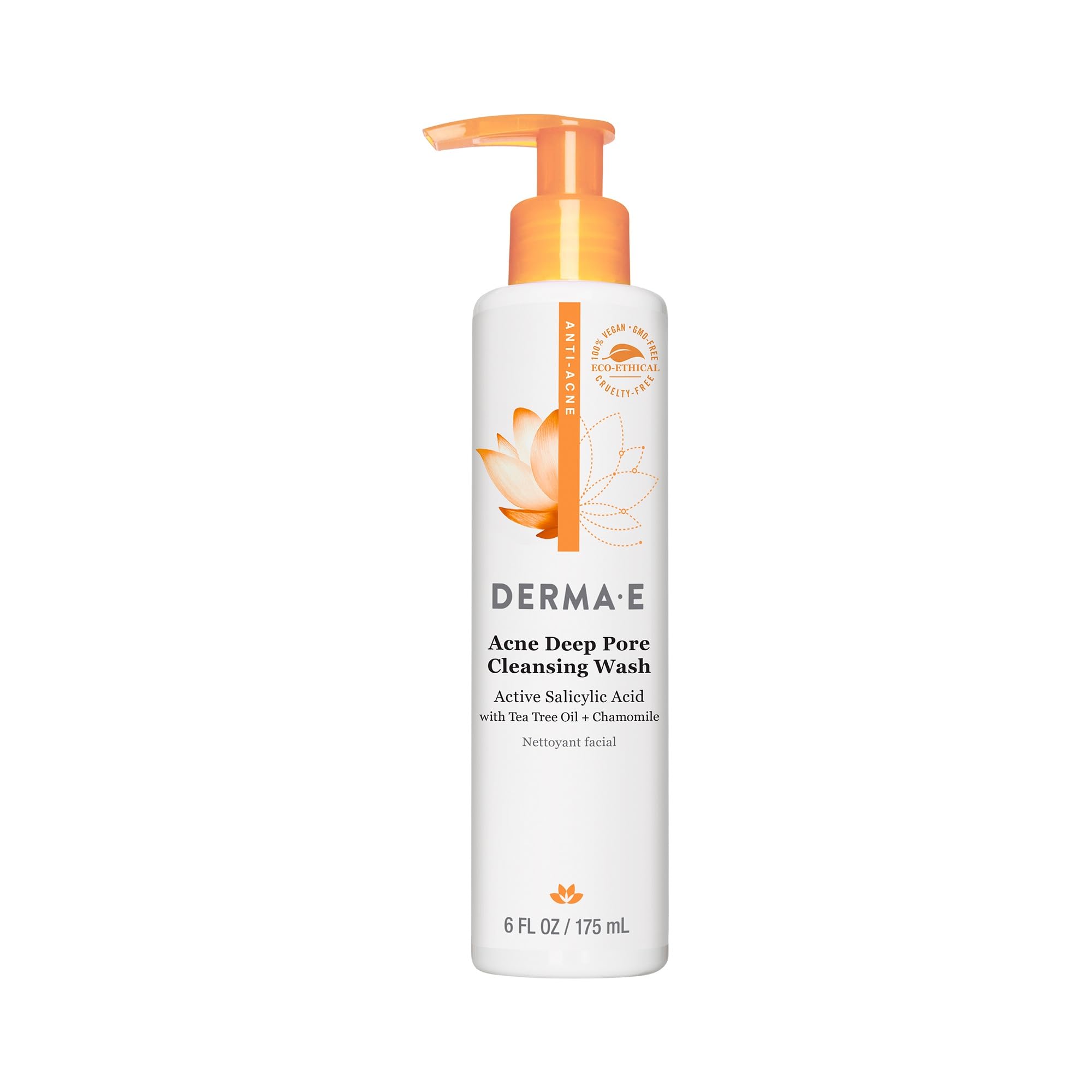 Derma E Acne Deep Pore Wash bottle front, gentle cleanser for clear pores.