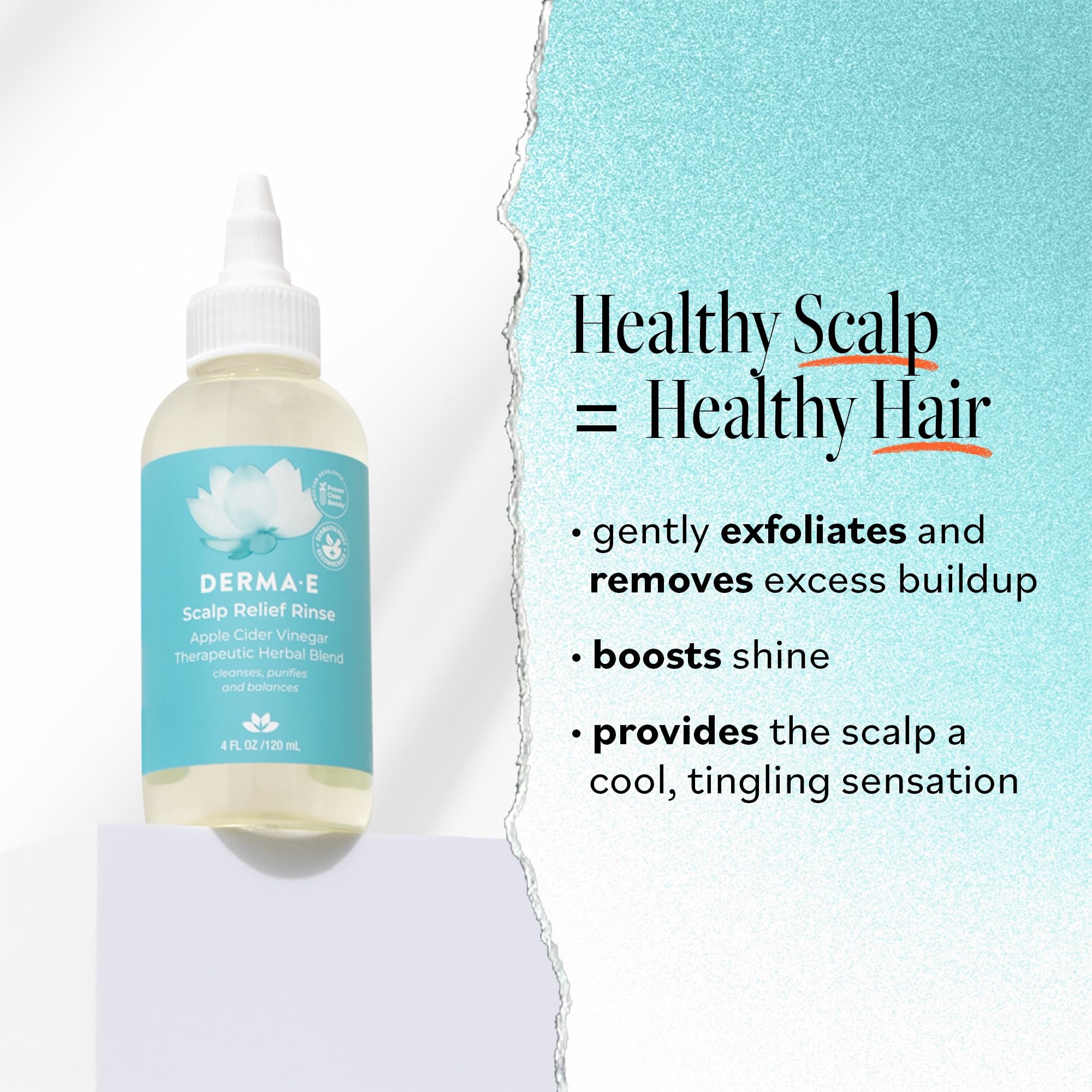 Derma-E Scalp Exfoliating Rinse label close-up emphasizing gentle exfoliation.