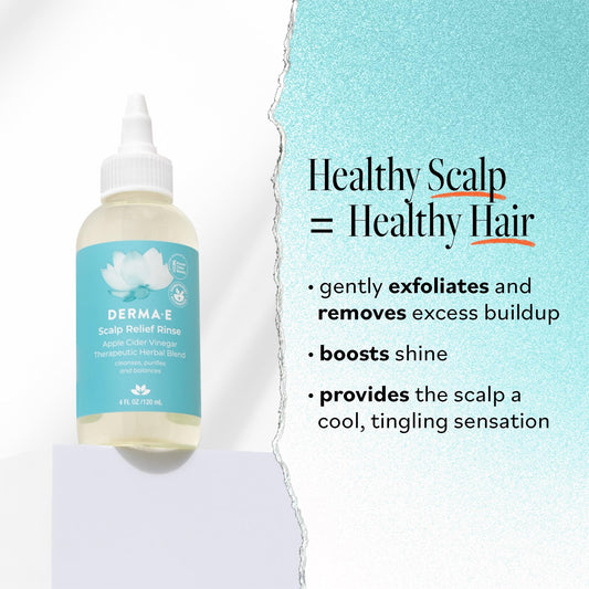 Derma-E Scalp Exfoliating Rinse label close-up emphasizing gentle exfoliation.