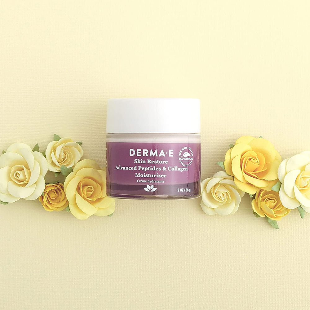 Derma E vegan cruelty-free packaging emphasizing clean beauty.