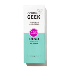 Derma Geek smoothing serum bottle for daily care and smoother-looking skin.
