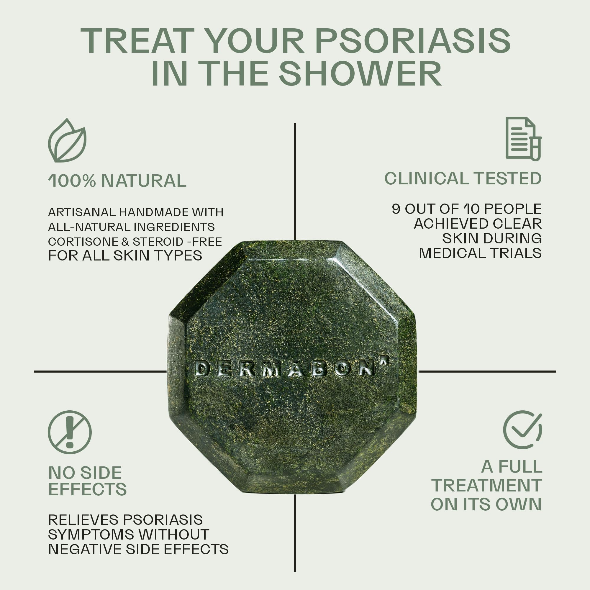 Dermabon coal tar soap bar in shower scene for daily-use gentle care.