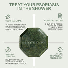Dermabon coal tar soap bar in shower scene for daily-use gentle care.
