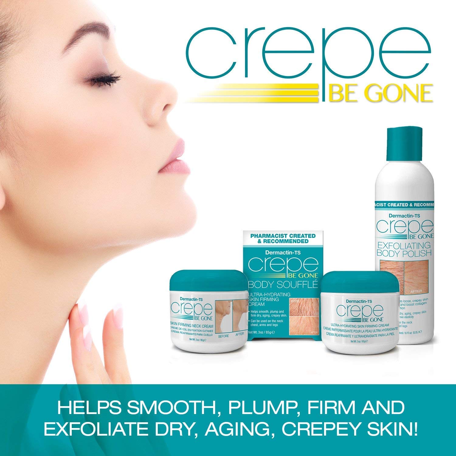 Dermactin Crepe Be Gone compact 3-ounce jar on vanity