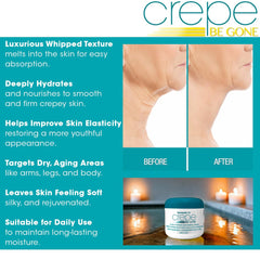 Dermactin Crepe Be Gone daily use container shown beside towel