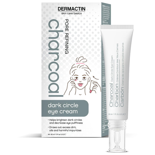 Dermactin pore-refining charcoal eye cream targets under-eye pores for a refreshed look.