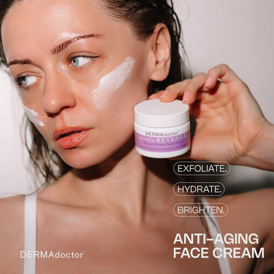 DERMAdoctor peptide moisturizer swatch demonstrating firmer-looking skin.