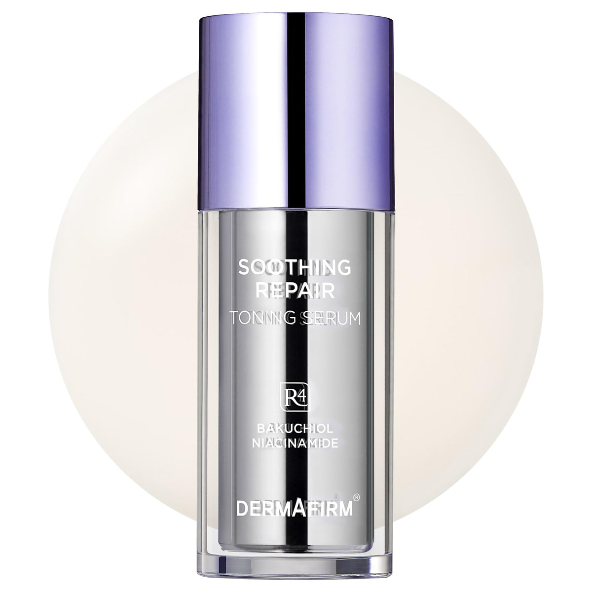 Dermafirm bakuchiol-serum bottle closeup for gentle nightly care.