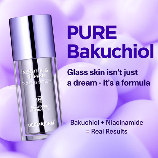 Dermafirm niacinamide-serum texture swirl suggesting brightening and even tone.