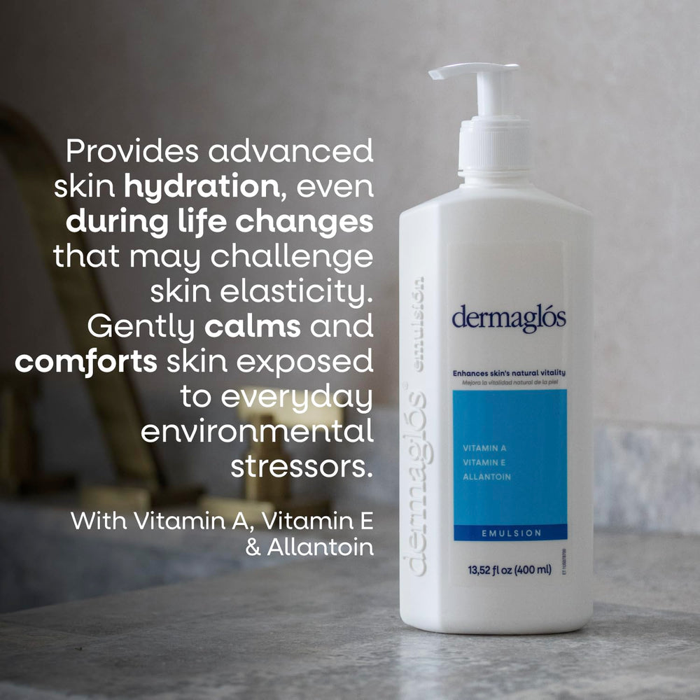 Dermaglós lotion being gently massaged into skin for deep hydration.