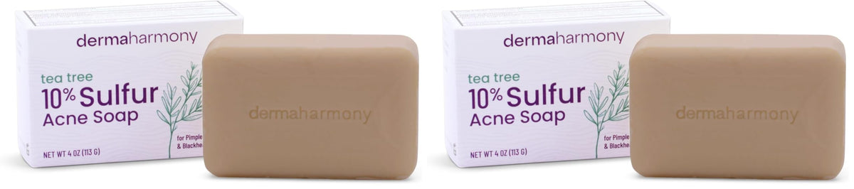 Dermaharmony 10% sulfur acne bar soap with tea tree oil—pack of two, clean and natural