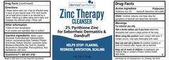 Dermaharmony 2% zinc liquid cleanser back label highlighting sulfate-free formula for sensitive skin.