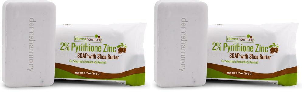 DermaHarmony 2% zinc bar soap in a two-pack for sensitive skin and daily cleansing.