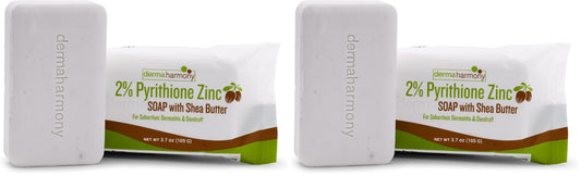 DermaHarmony 2% zinc bar soap in a two-pack for sensitive skin and daily cleansing.