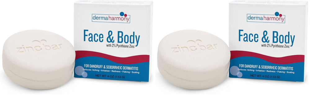 DermaHarmony face bar close-up showing soothing cleansing for skin and scalp.