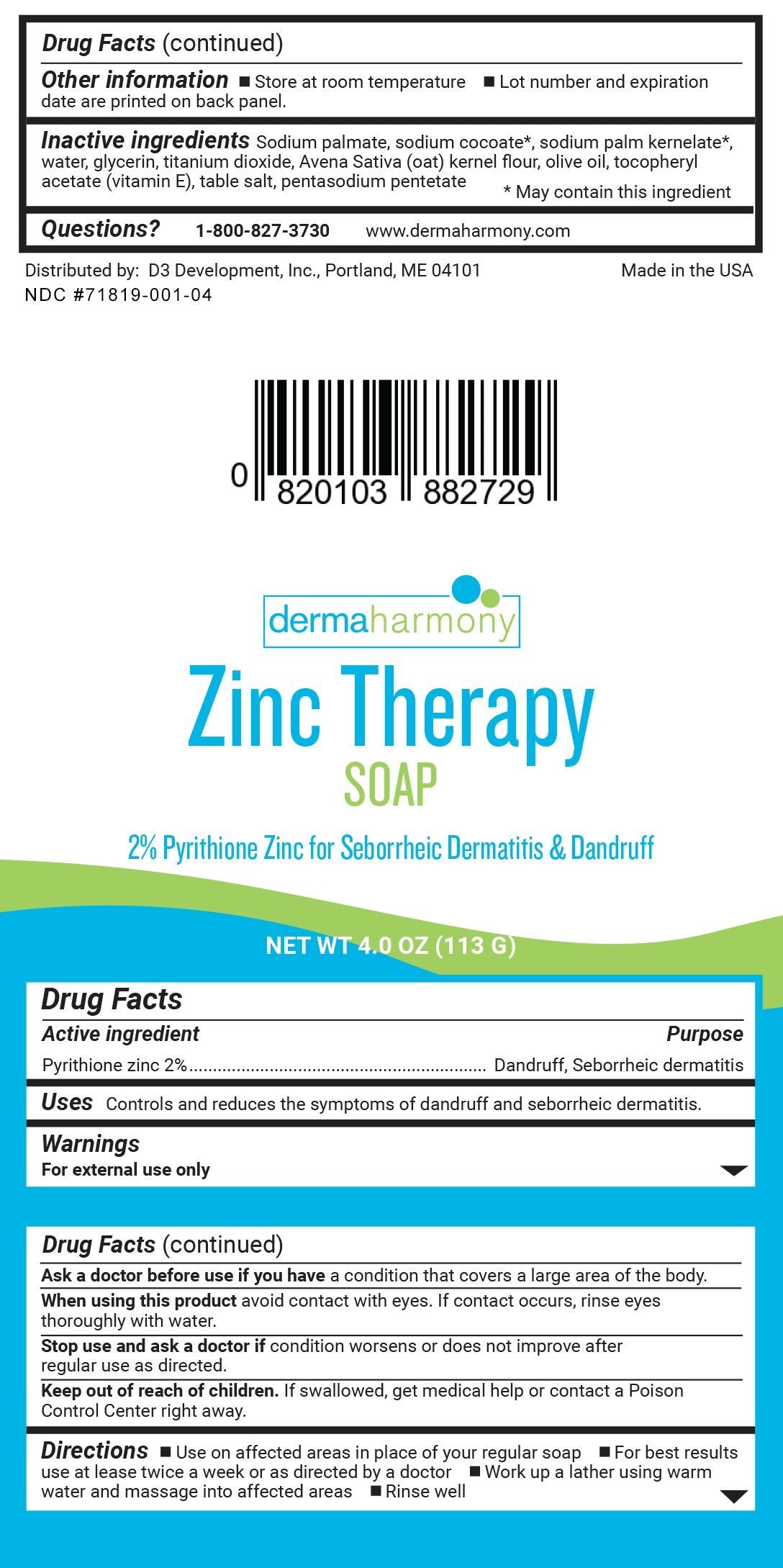 DermaHarmony Pyrithione Zinc 2% active close-up highlighting anti-itch formulation.