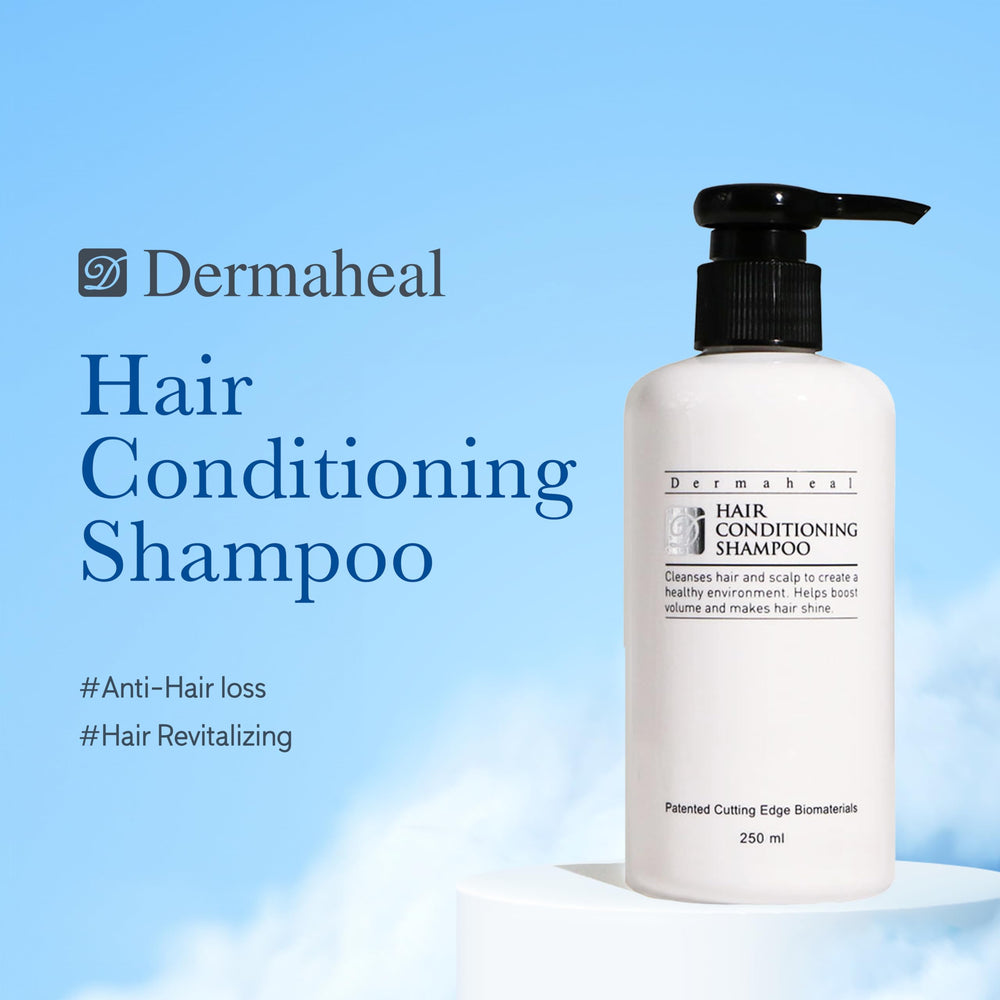 Dermaheal Hair Conditioning Shampoo pour scene shows smooth lather for thinning hair.