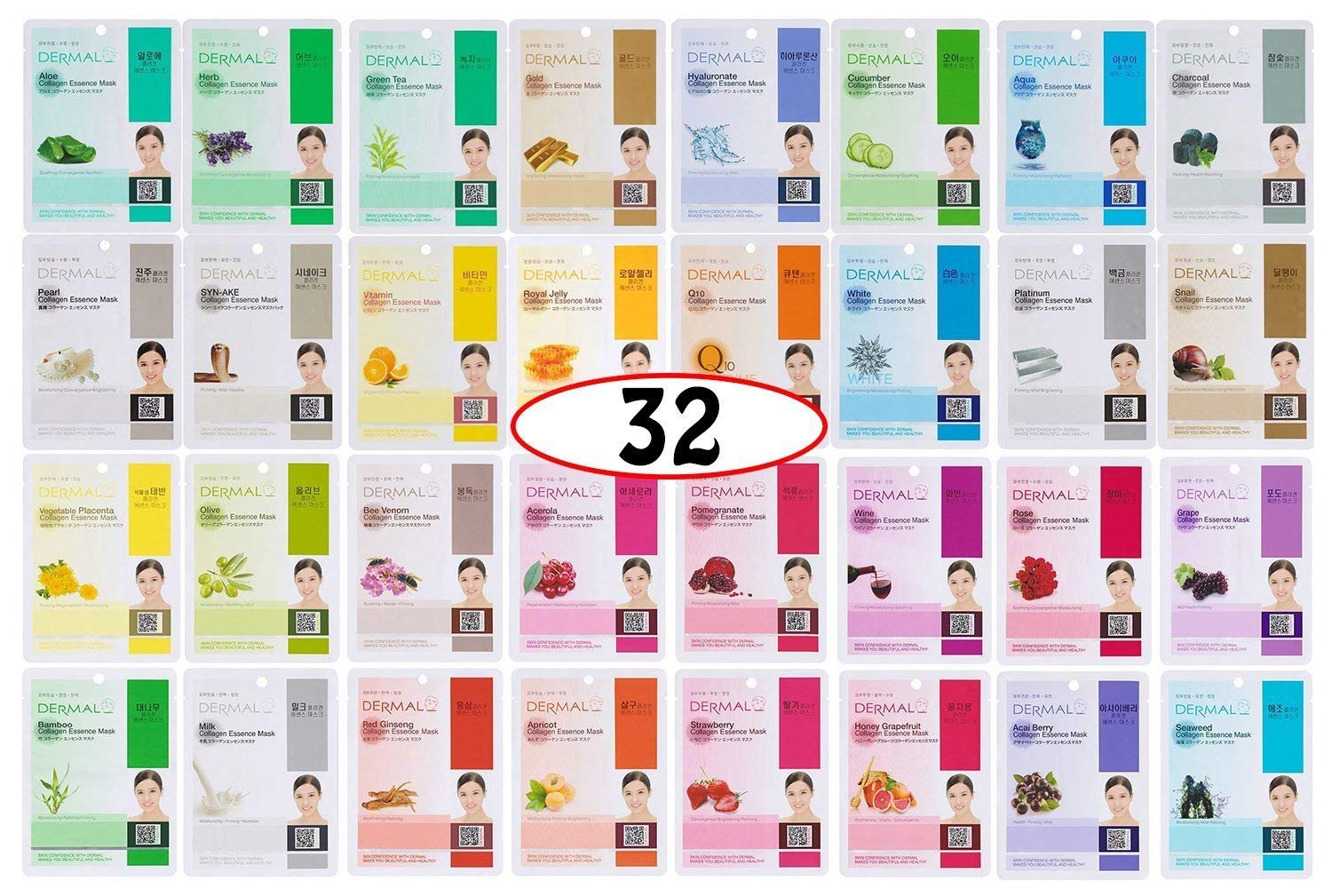 DERMAL Korean Collagen Face Mask 32-pack front view for deep hydration