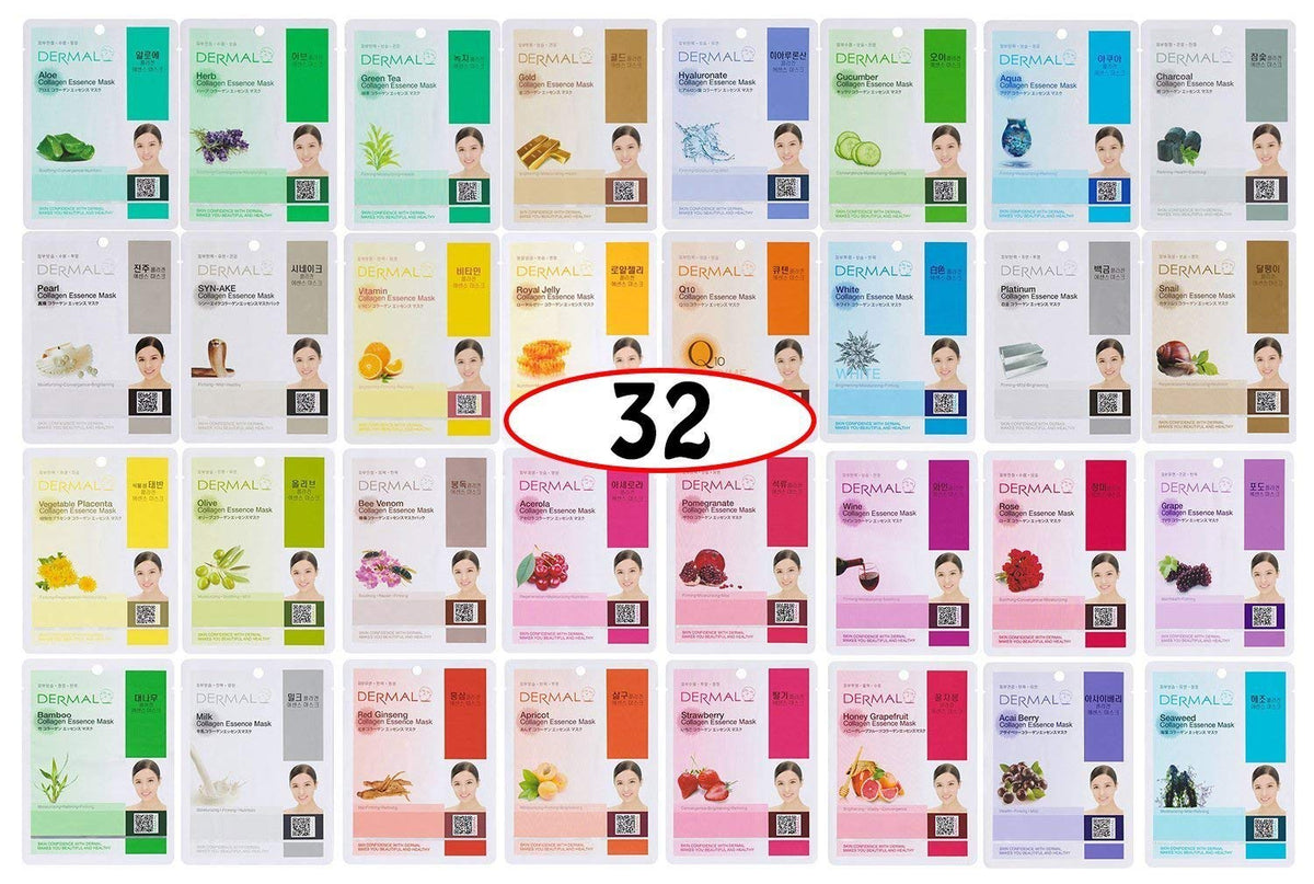 DERMAL Korean Collagen Face Mask 32-pack front view for deep hydration