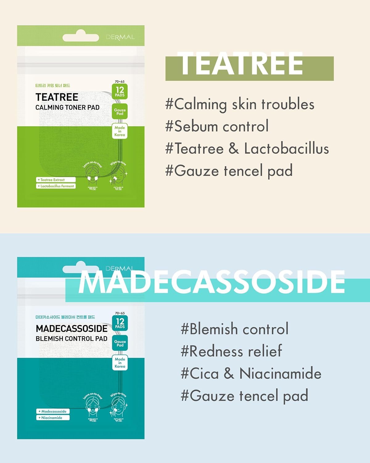 DERMAL Madecassoside toner pad to calm irritation and nourish skin