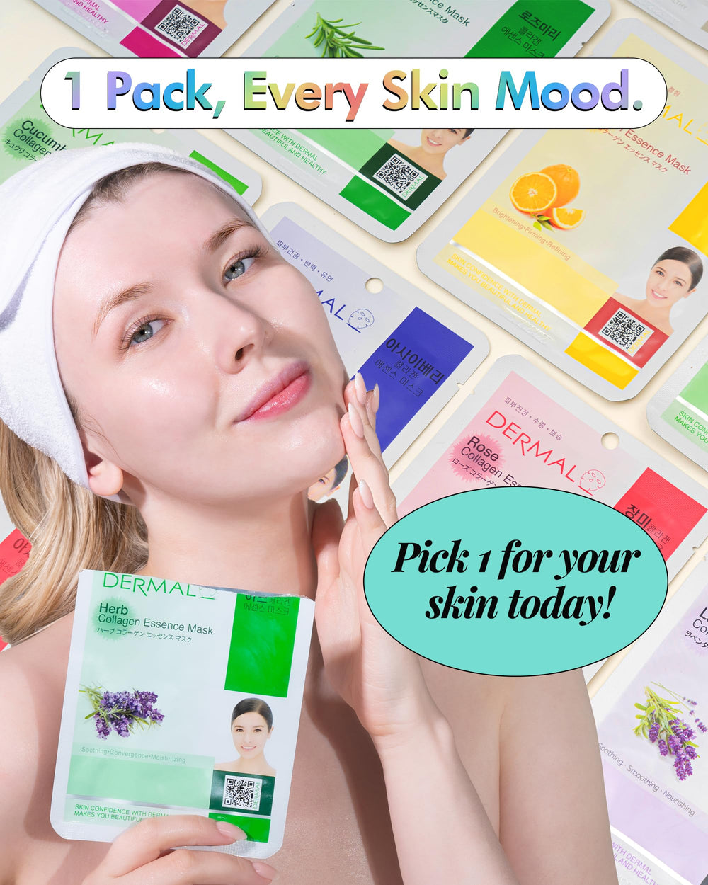 DERMAL mask infused with vitamins and Cica for soothing skin