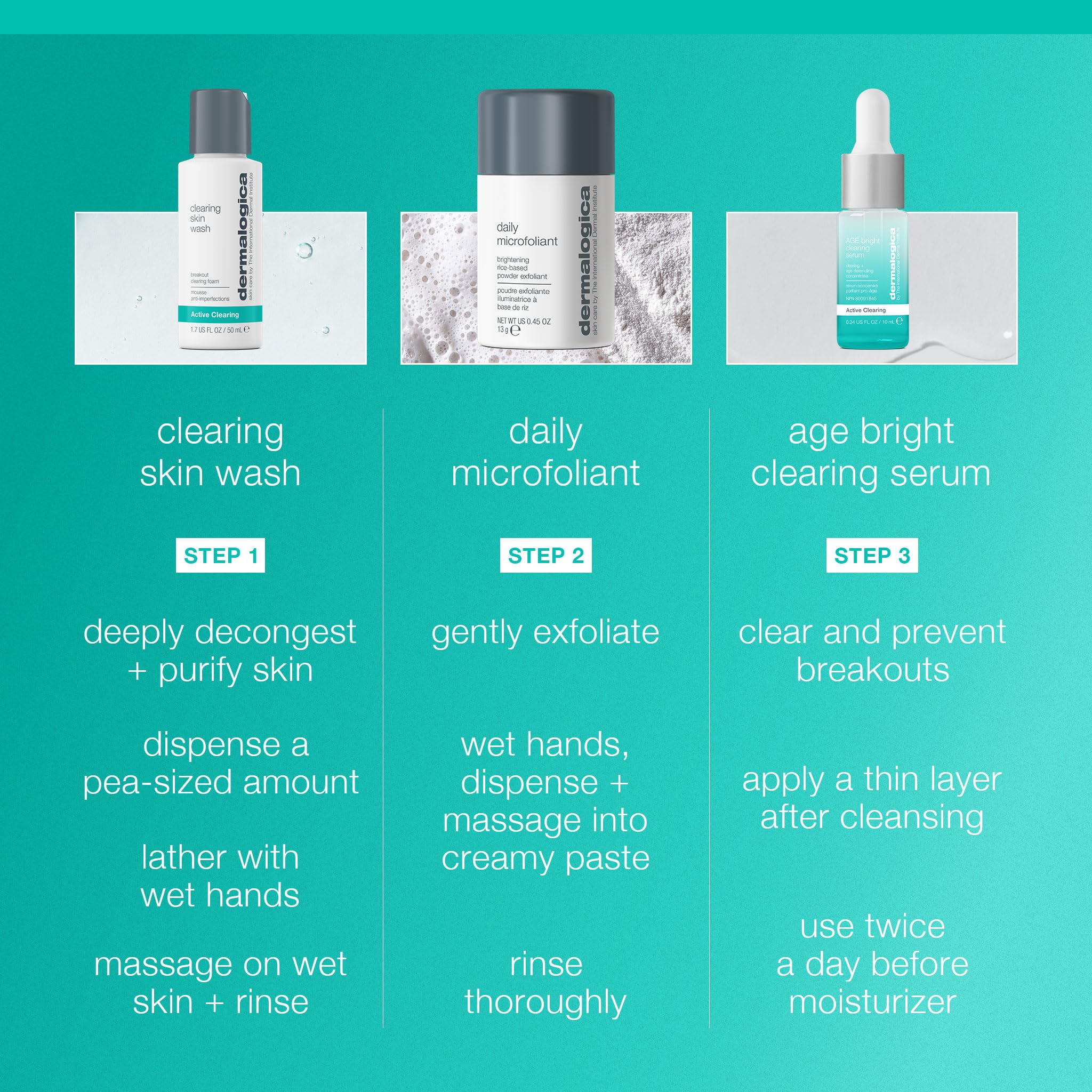 Dermalogica Clear and Brighten Kit close-up texture shows fine exfoliant particles.