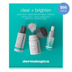 Dermalogica Clear and Brighten Kit packaging box signals a travel-friendly skincare set.