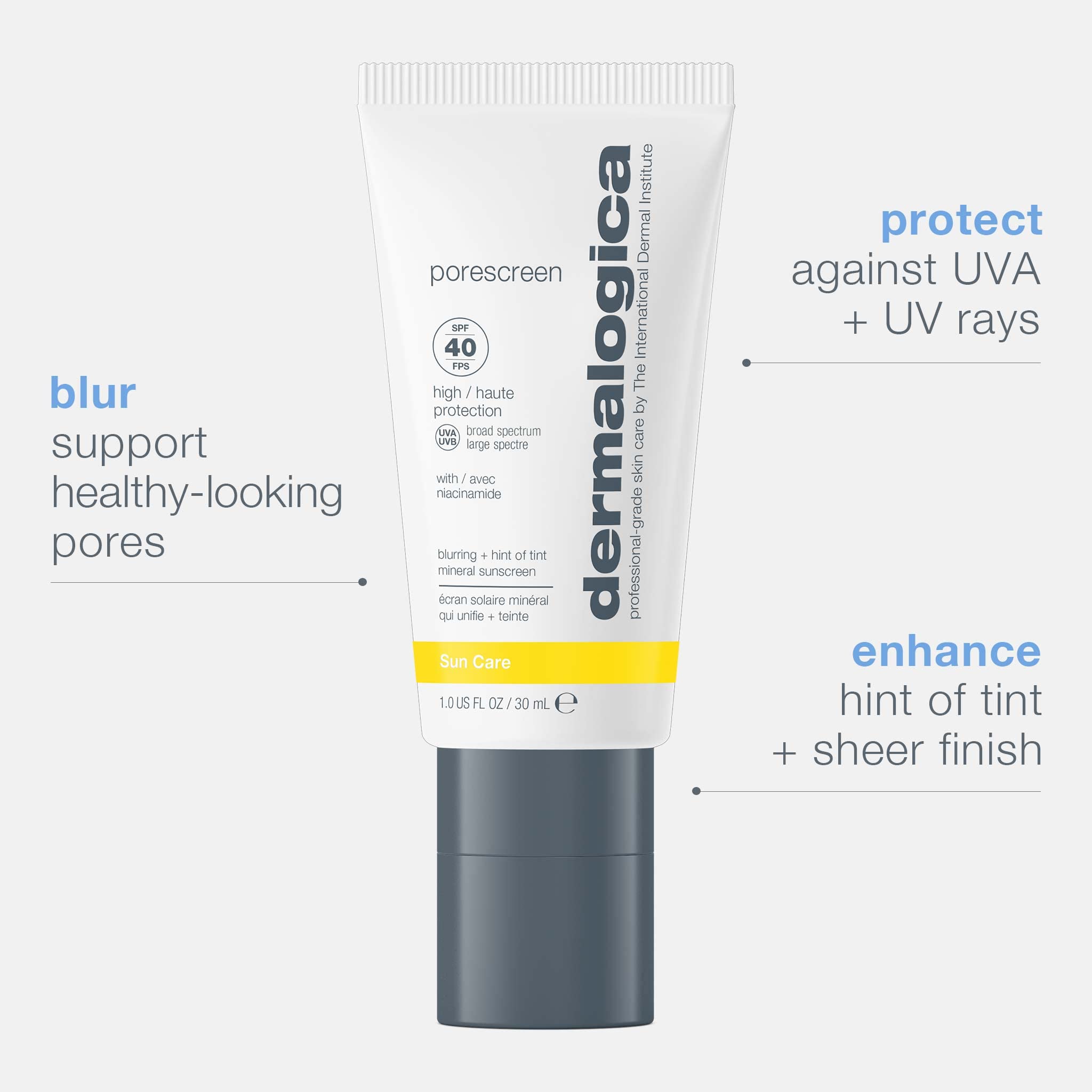 Dermalogica Porescreen SPF 40 tint on skin for natural, even tone.
