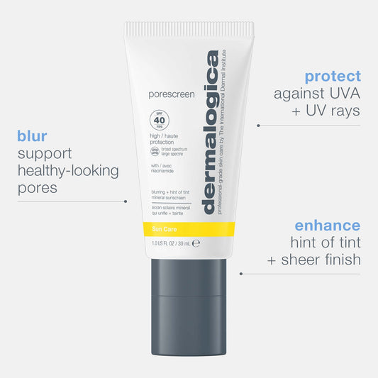 Dermalogica Porescreen SPF 40 tint on skin for natural, even tone.