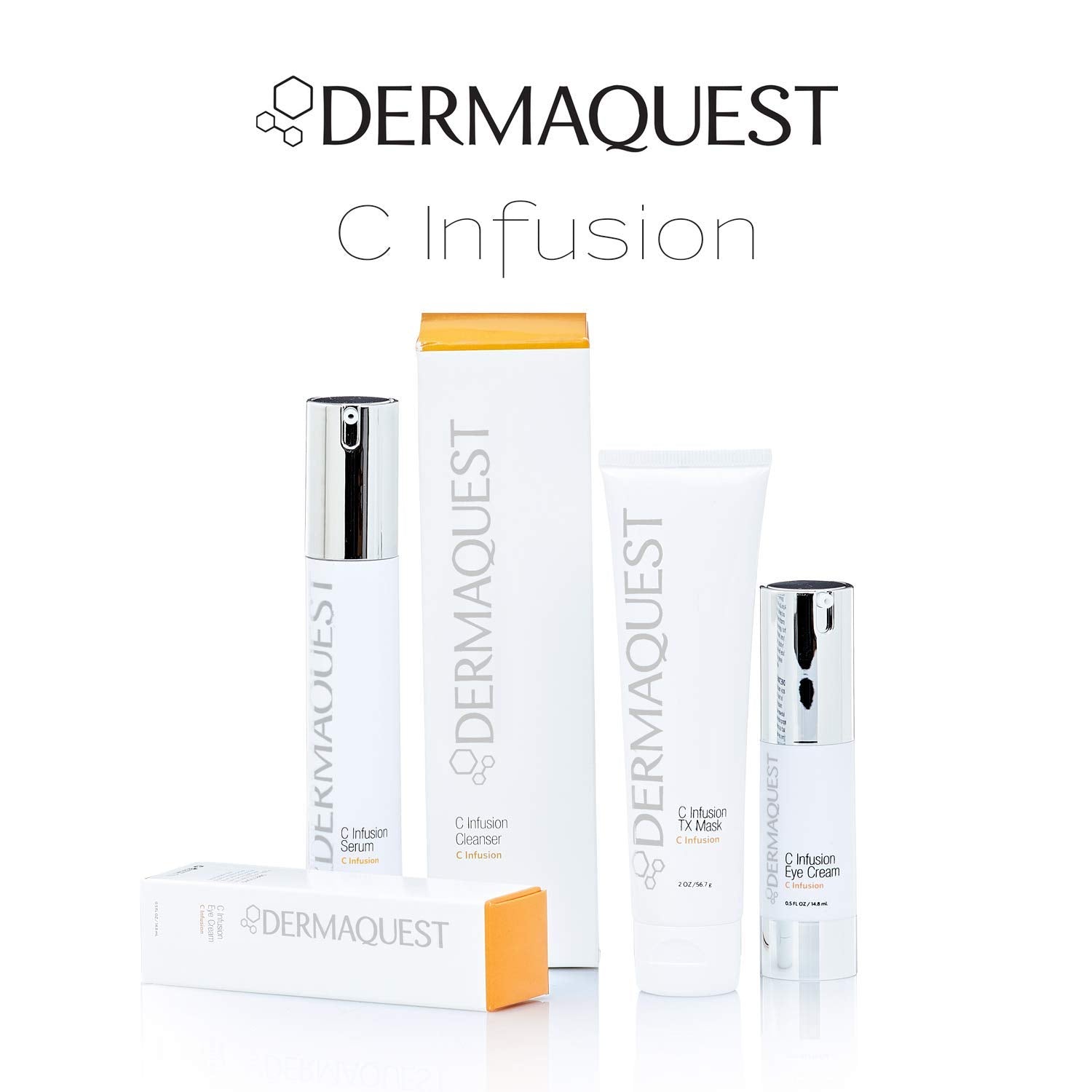 6oz DermaQuest C Infusion Cleanser bottle on display with hydrated skin
