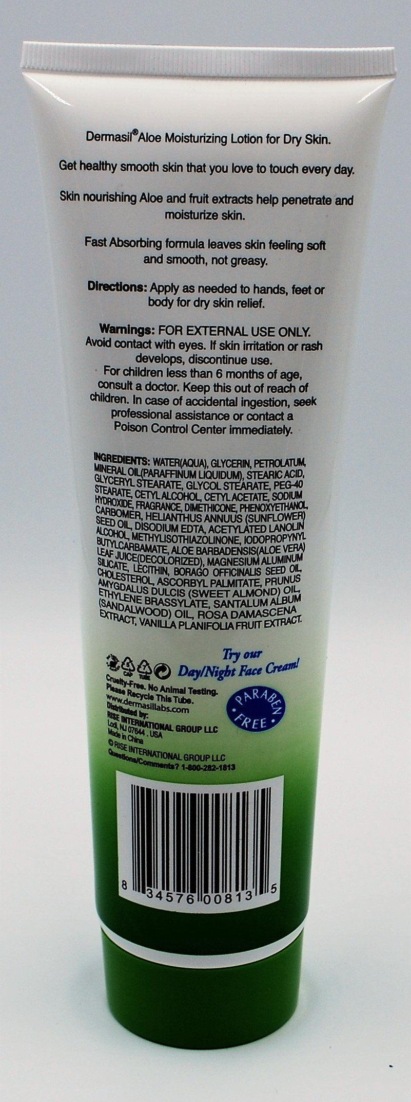 Dermasil Aloe Fresh lotion application on arm demonstrates quick absorption.