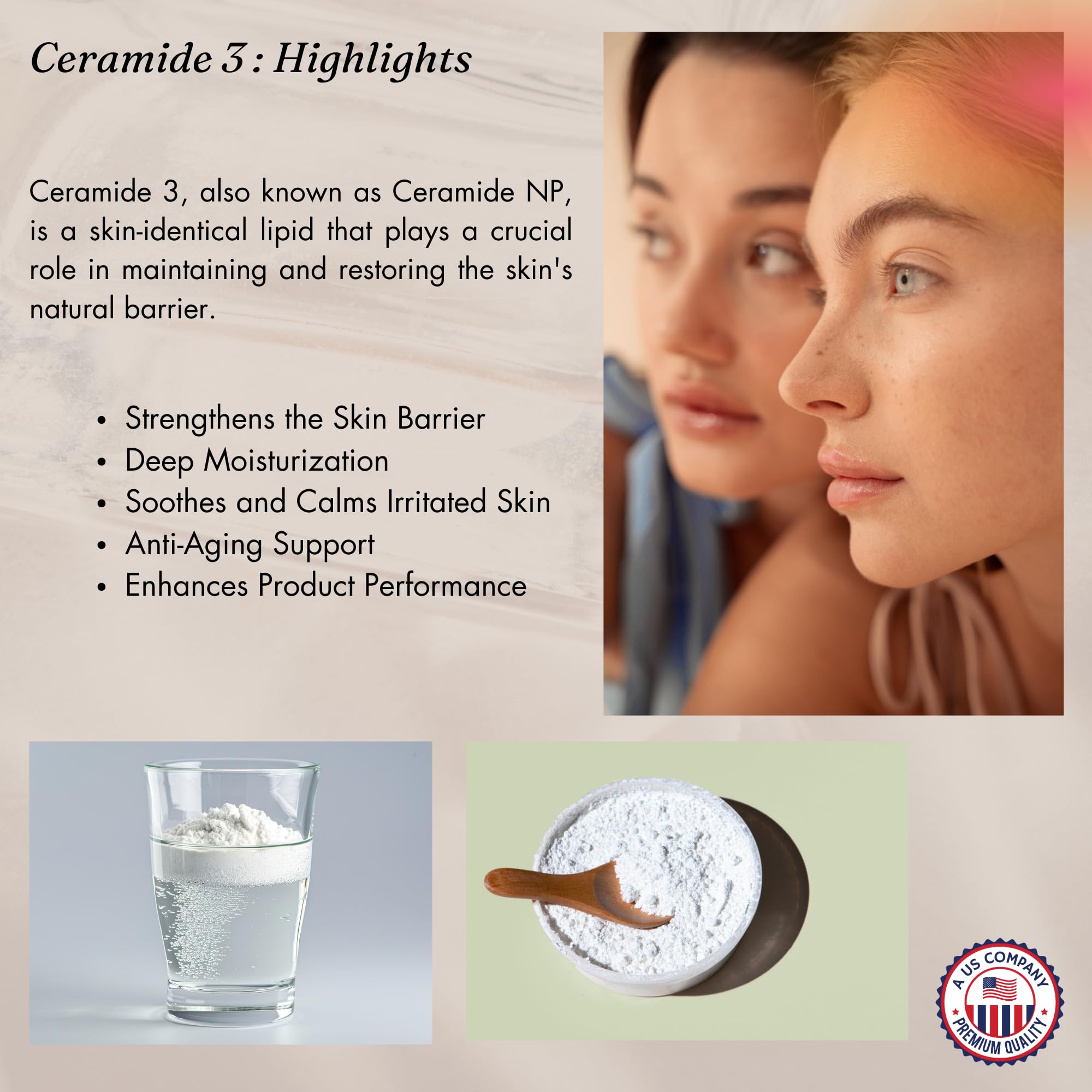 Dermaskin Labs Ceramide Powder used in hair care for moisture and shine.