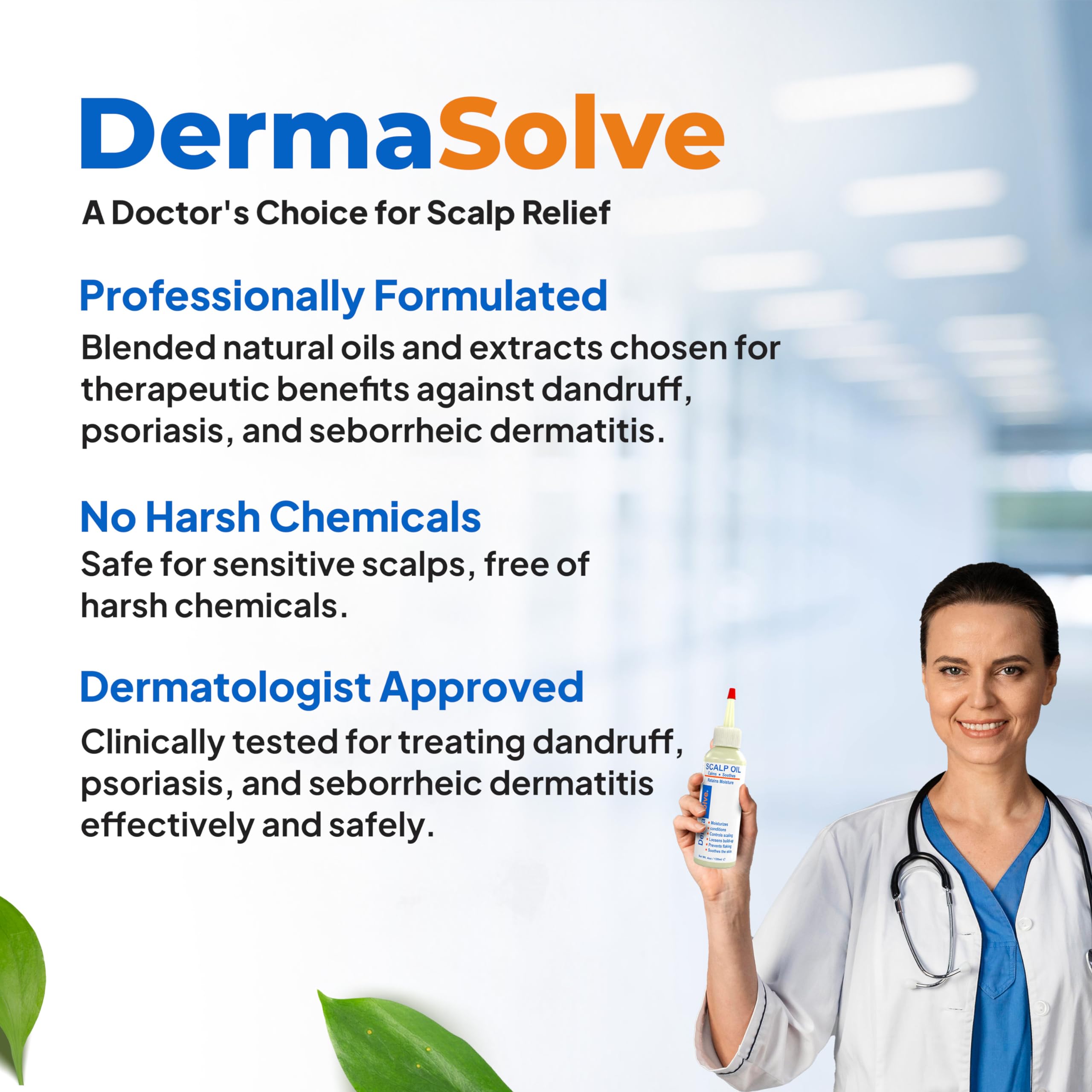 Dermasolve oil on hair ends suggesting hydration and follicle support