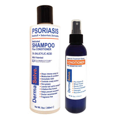 Dermasolve psoriasis shampoo bottle; gentle cleansing for sensitive scalp and flaky symptoms