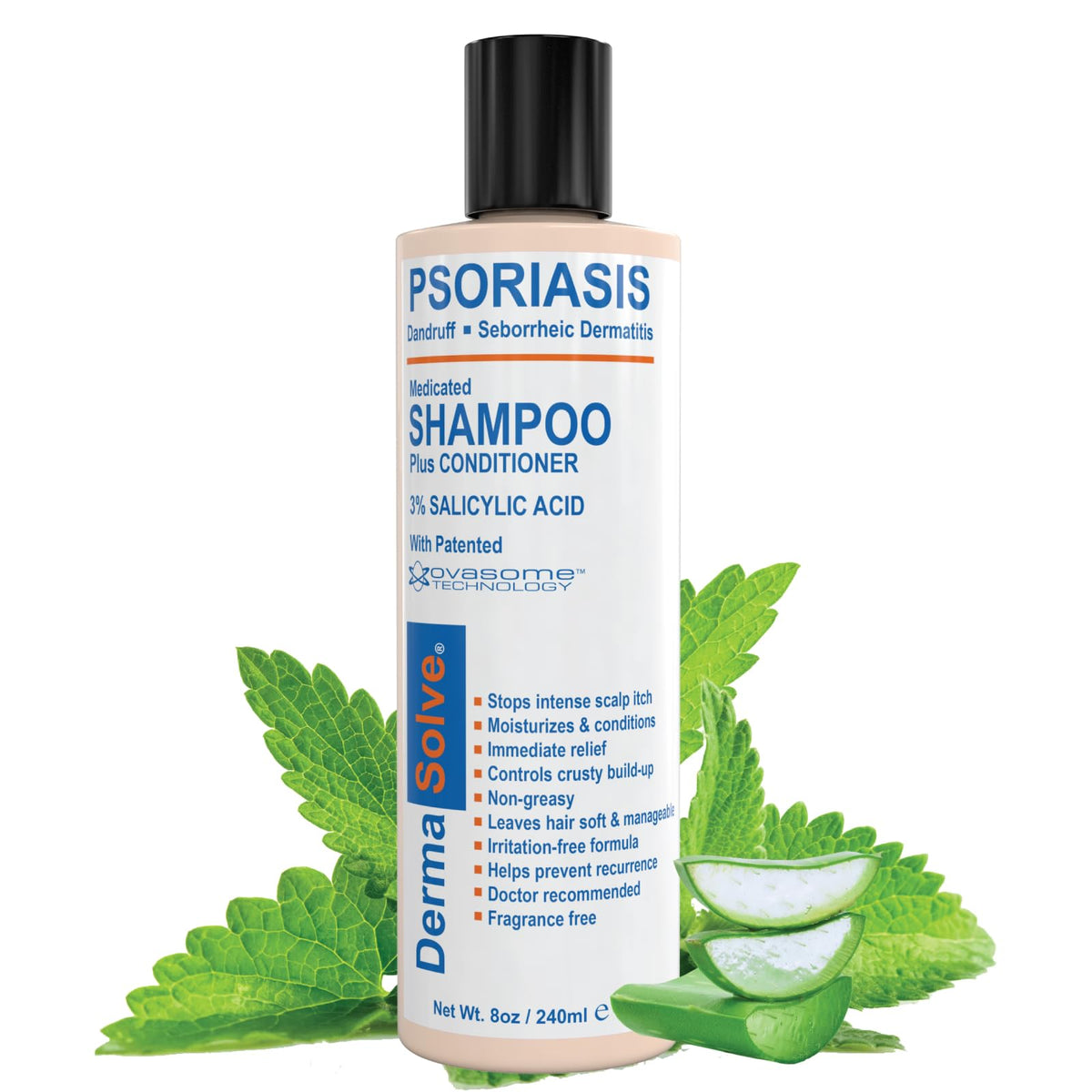 Dermasolve shampoo bottle pouring for easy scalp care