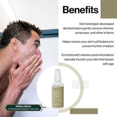 Dermasport Gentle Facial Cleanser bottle showing mild formula for post-swim skin.