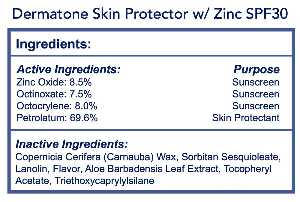 Dermatone balm applied to face and lips for outdoor use.