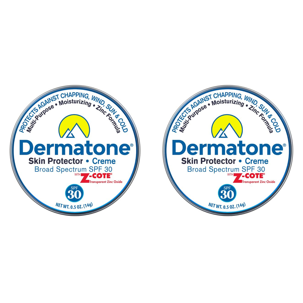 Dermatone Skin Protection Balm zinc SPF 30 tin front view showing SPF protection.