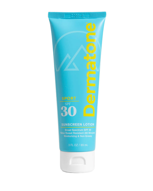 Dermatone Sport Sunscreen Lotion SPF 30 bottle shown for travel and protection