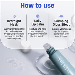 DERMATORY Hyalluron Peptide Volume Lip Mask Balm ingredients close-up highlighting nourishing actives.