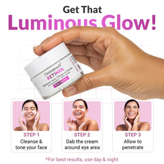 DERMATOUCH Peptides and vitamins A C E illustrated as active ingredients for eye care.