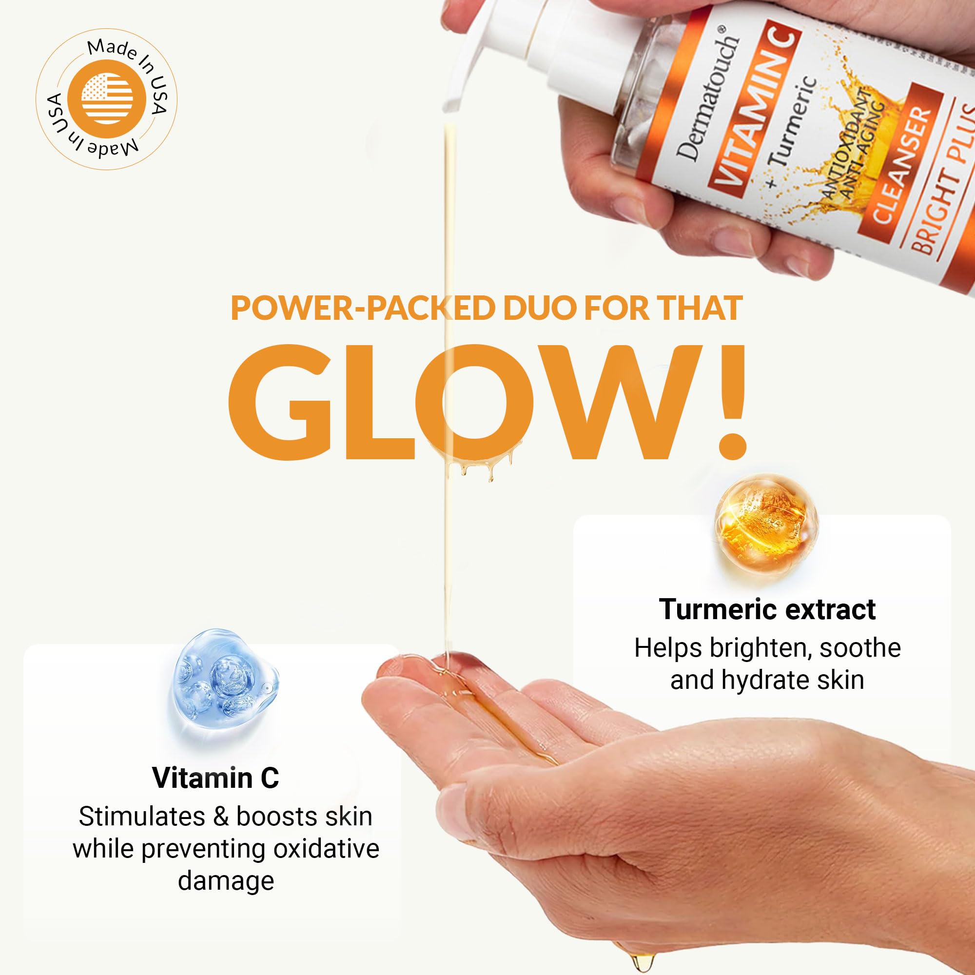 DERMATOUCH Vitamin C Cleanser morning routine shot suggests fresh, balanced skin after use.