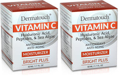 DERMATOUCH Vitamin C Moisturizer bottle closeup highlights intense hydration for radiant skin.