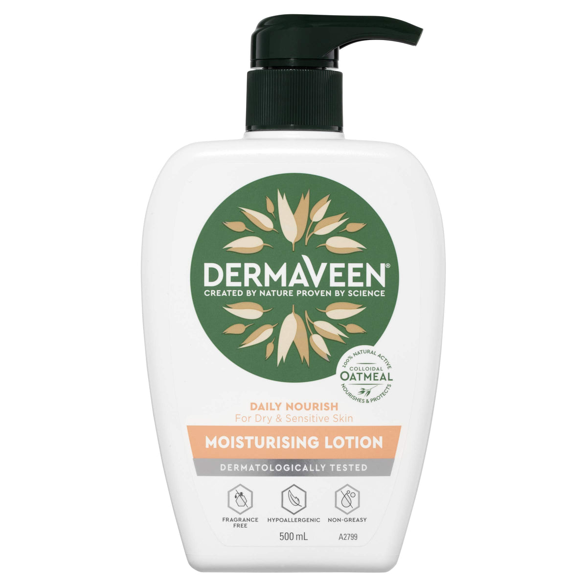 Dermaveen Moisturising Lotion 500ml bottle shows lightweight hydration for face and body.